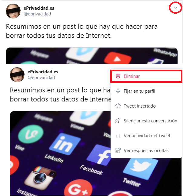 como borrar datos de twitter