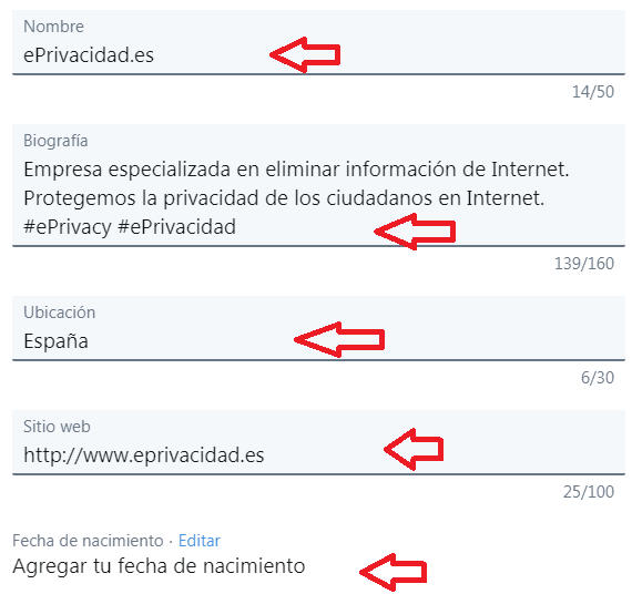 Eliminar datos de Twitter