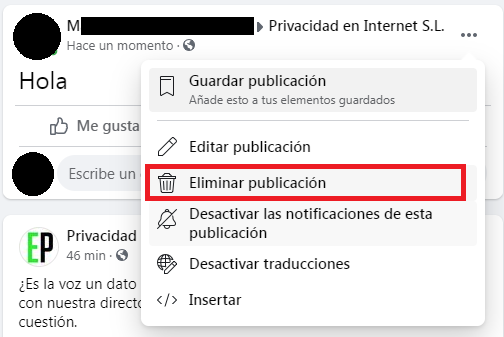 Quitar publicacion de la biografía de Facebook