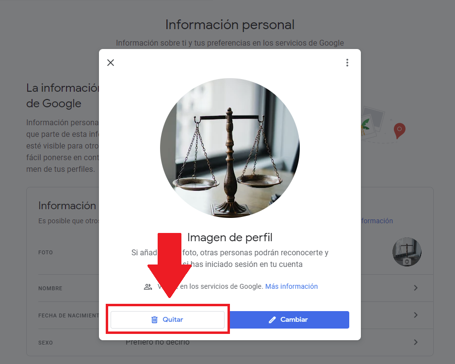 Quitar mi foto de Google - Paso 5