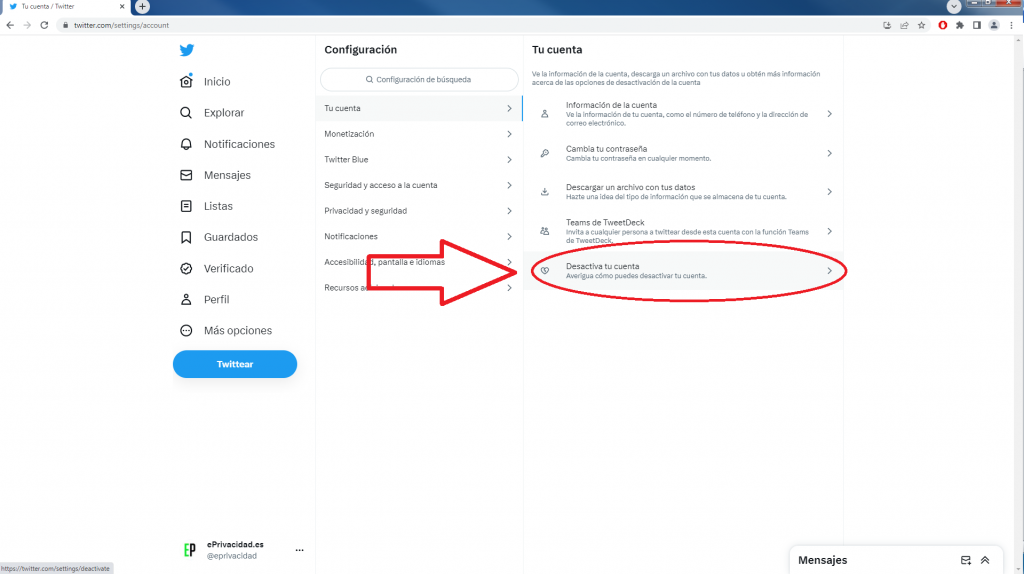 Cómo desactivar y eliminar tu cuenta de Twitter en dos pasos